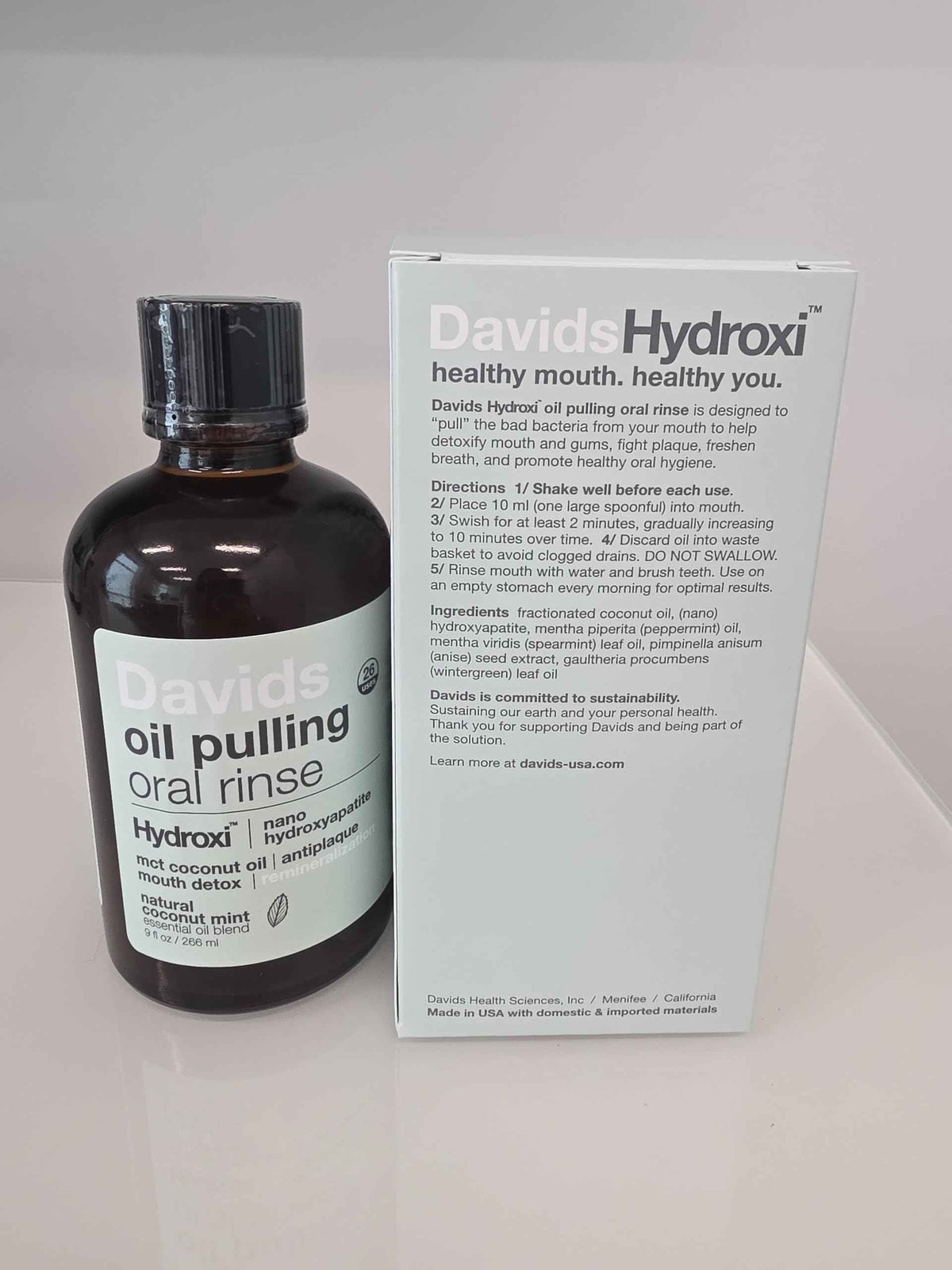 Davids Nano Hydroxyapatite Oil Pulling Oral Rinse Mouthwash, 100% MCT Coconut Oil, Promotes Teeth and Gum Health, Natural Whitening, Essential Oils