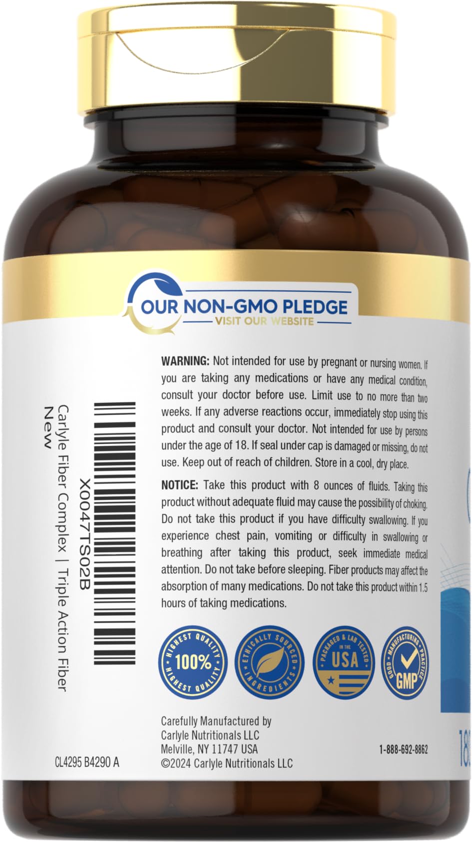 Carlyle Triple Action Fiber Complex | 180 Capsules | Vegetarian, Non-GMO and Gluten Free Supplement