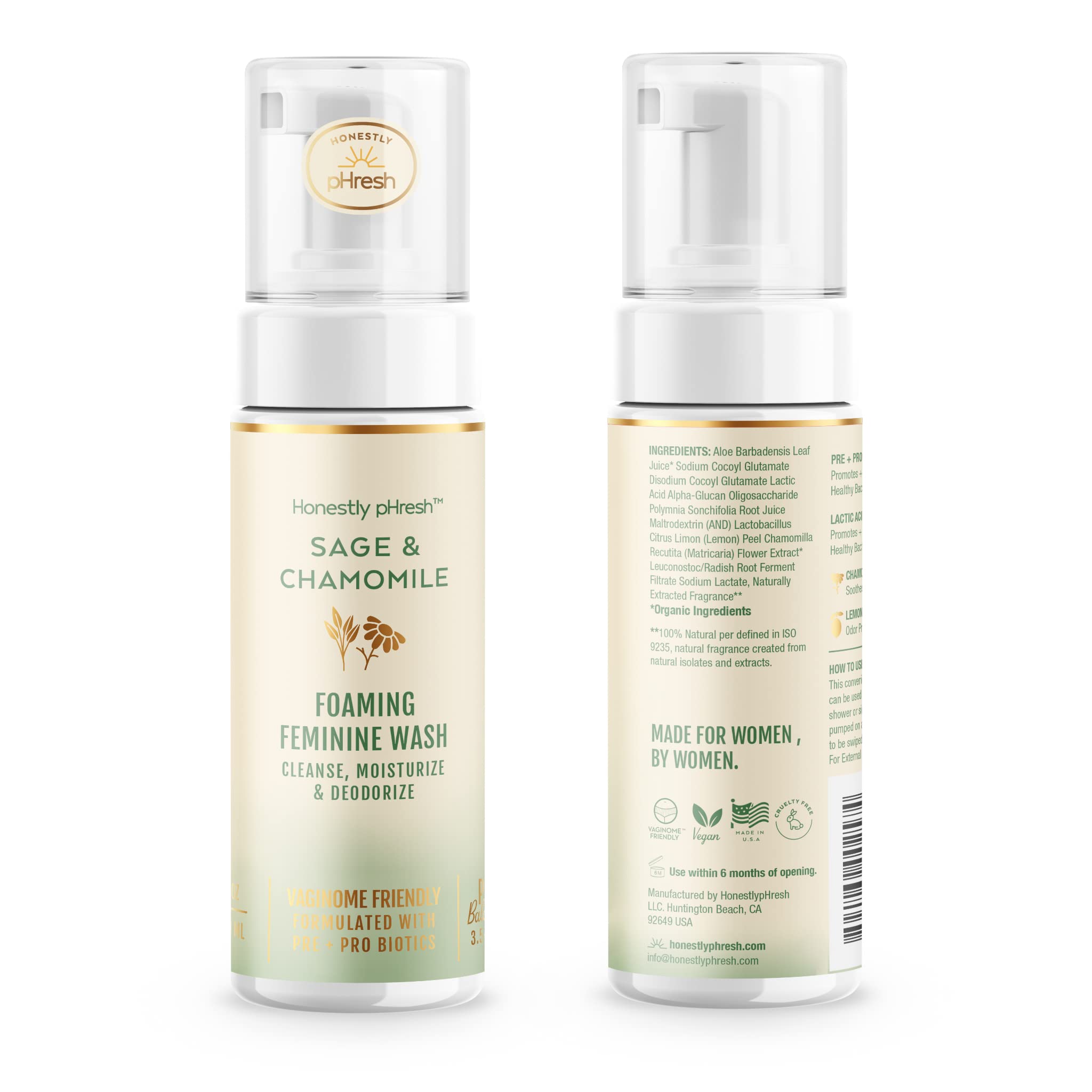 Honestly pHresh Natural Prebiotic & Probiotic Foaming Feminine Wash, pH Balanced with Essential Minerals