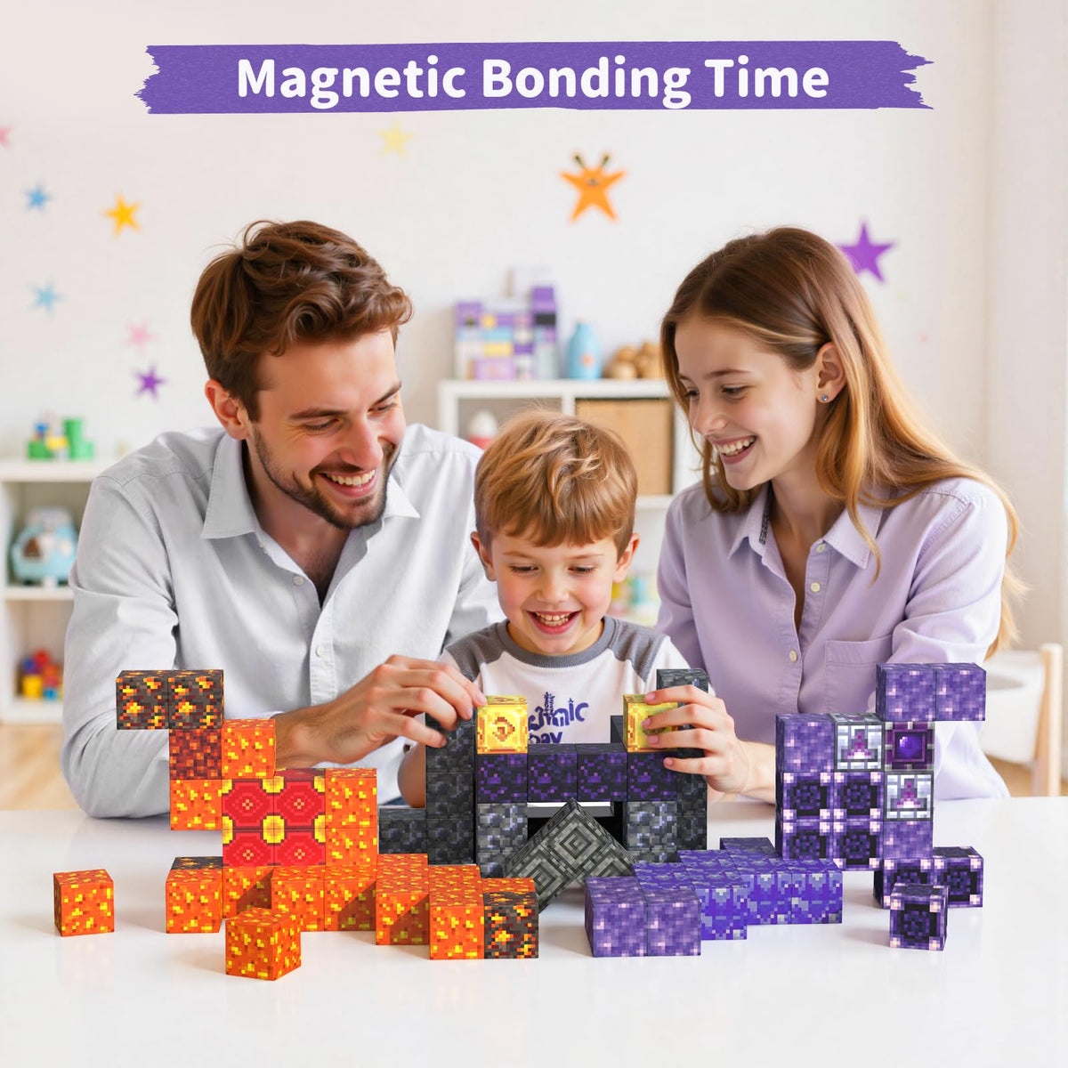 VNLINA Magnetic Blocks Building Toys - 108PCS Magnet Building Block Set Construction Cubes STEM Sensory Stacking Kids Toy for Age 3-5, 4-8, 8-12
