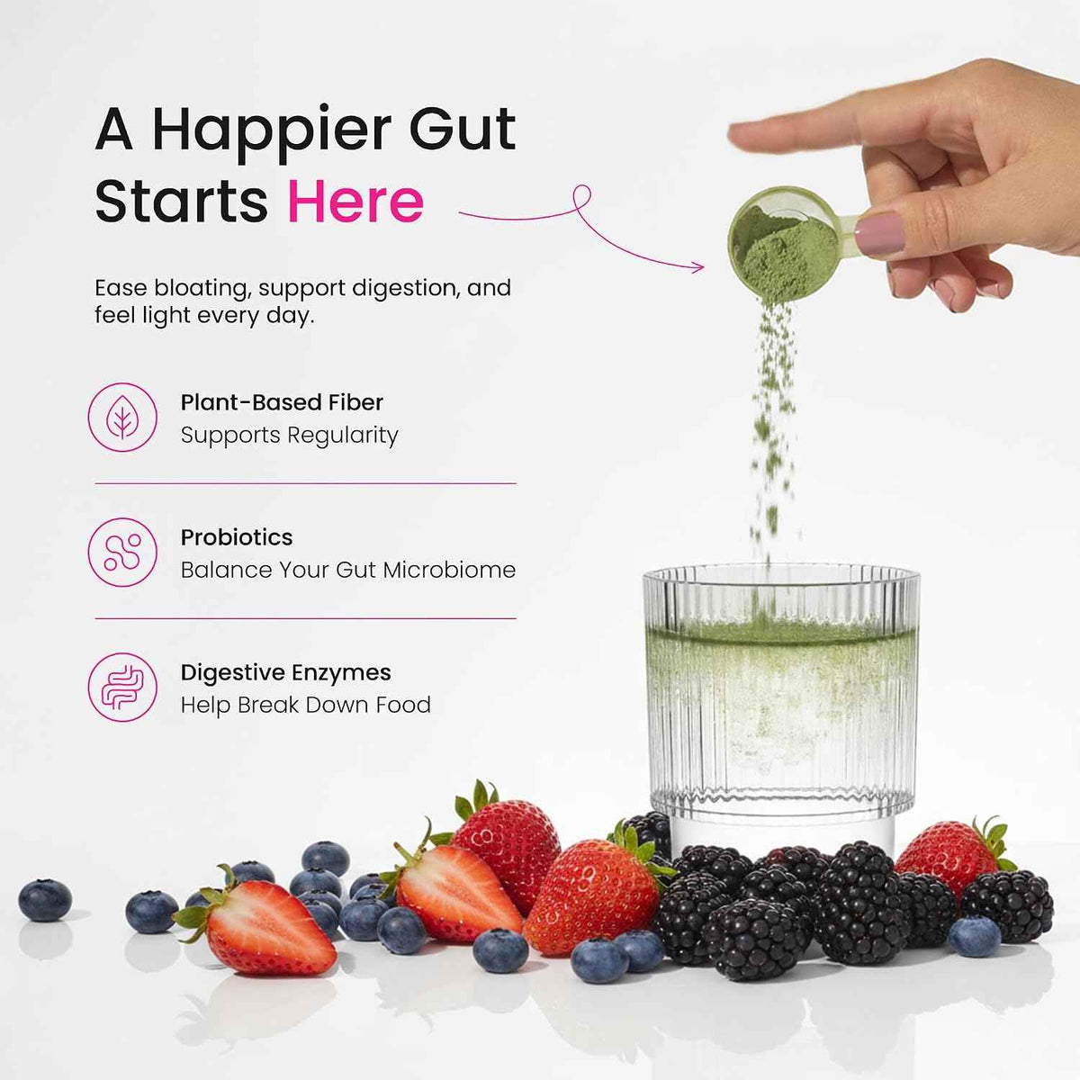 SuperGreens Powder, 40+ Organic Superfoods, Probiotics & Enzymes for Energy, Digestion, Gut Health & Bloating - Organic Fruit & Veggie Drink Mix, Daily Green Juice Smoothie Blend, Spinach, Noni Plus