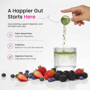 SuperGreens Powder, 40+ Organic Superfoods, Probiotics & Enzymes for Energy, Digestion, Gut Health & Bloating - Organic Fruit & Veggie Drink Mix, Daily Green Juice Smoothie Blend, Spinach, Noni Plus