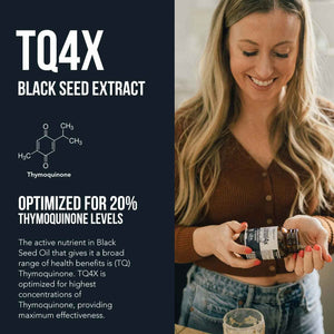 20% Thymoquinone Black Seed Oil Extract Capsules - TQ-Advanced 4X: Potent Thymoquinone Concentration Available - 60:1 Concentrate from Nigella Sativa, Raw Form, Vegan, Glass Bottle (120 Capsules)