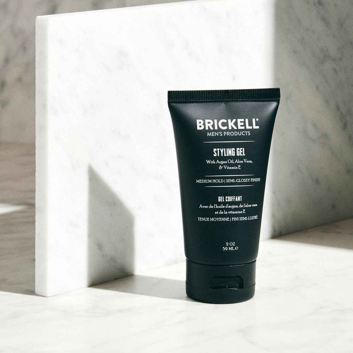 Brickell Men's Hair Styling Hair Gel For Men, All Day Hold for Glossy Style, With Argan Oil, Vitamin E, and Aloe, Scented, 2 Ounce