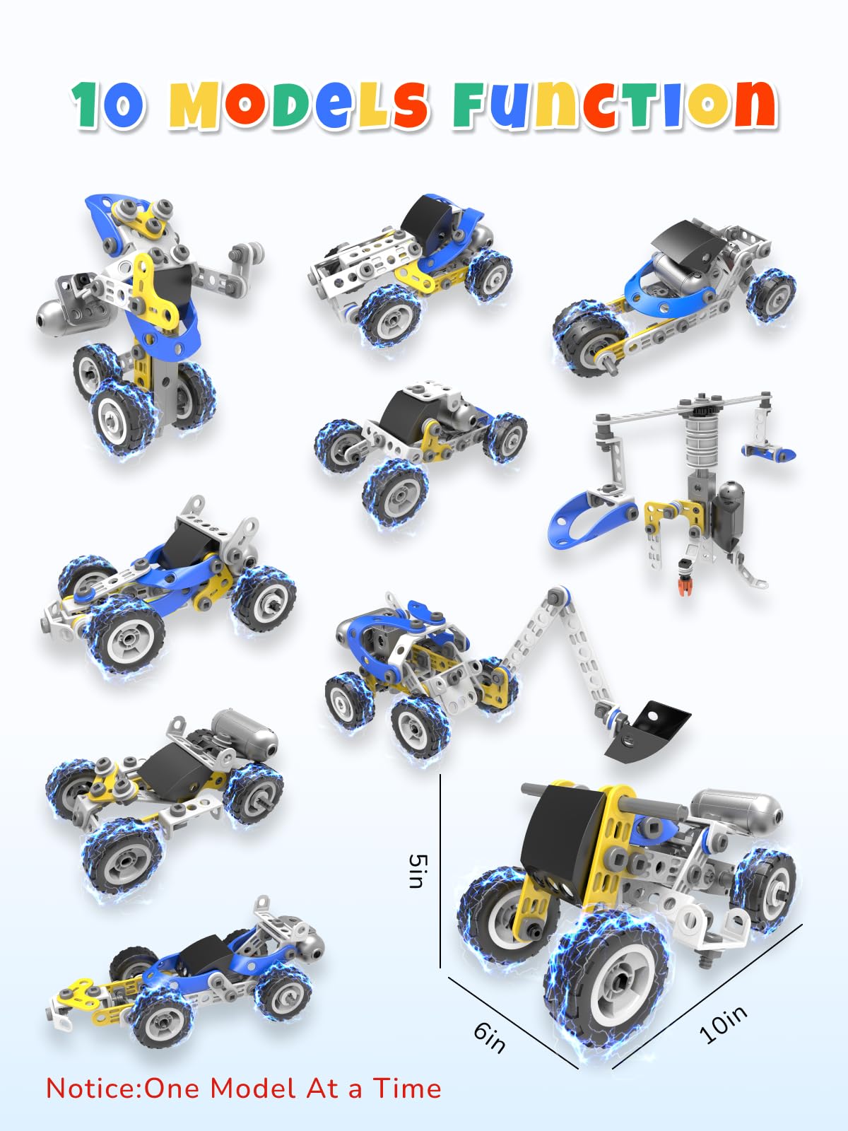 10 in 1 STEM Toys for 5 Year Old Boy, Building Toys for Kids Ages 4-8 5-7 6-8, STEM Engineering Construction Kit with Electric Motor, Educational Science Gift for 5 Year Old Boys