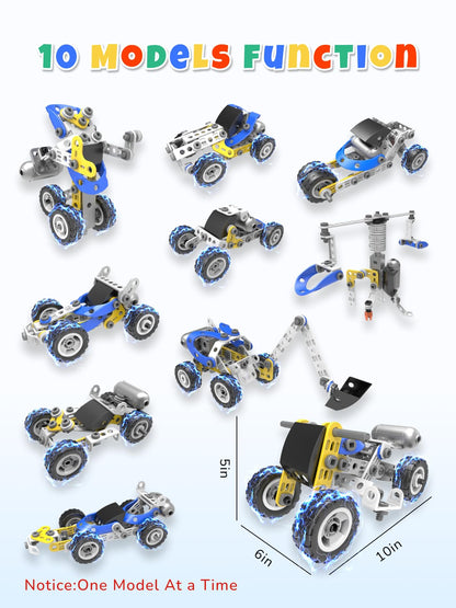 10 in 1 STEM Toys for 5 Year Old Boy, Building Toys for Kids Ages 4-8 5-7 6-8, STEM Engineering Construction Kit with Electric Motor, Educational Science Gift for 5 Year Old Boys