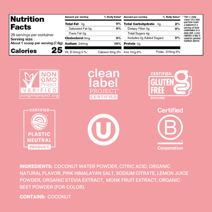 Plant-Based Electrolyte Drink Mix - No Added Sugar - FSA-HSA - Dehydration Relief Powder Made with Coconut Water - Non-GMO - Vegan - 28 Servings Jar - Strawberry Kiwi