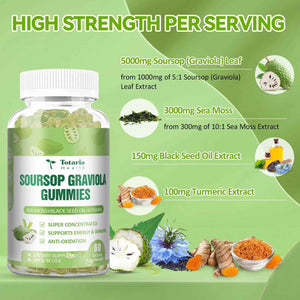 Totaria Sugar Free Soursop Oil Graviola Sea Moss Gummies - Support Digestive Sleep Skin Health, Immunity & Antioxidant - Guanabana Fruit with Sea Moss, 150mg Black Seed Oil Organic Non-GMO Vegan