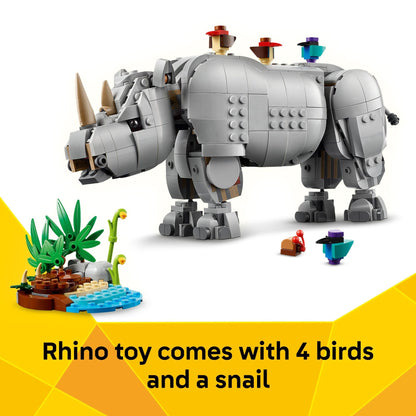 LEGO Creator 3 in 1 Wild Animals: Majestic Rhino with Birds Building Toys for Kids - Safari Pretend Play Toys for Girls & Boys, Ages 9+ - Gift for Birthdays - 31171