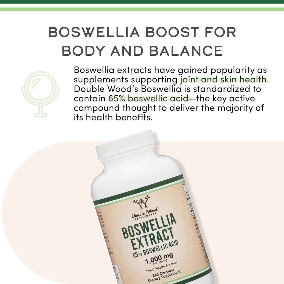 Boswellia Serrata - 240 Capsules (Max Strength 1,000mg of 65% Boswellic Acid Extract) Boswellia Extract Capsules (Joint Support Supplement for Joint Health) Third Party Tested by Double Wood