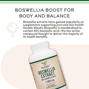 Boswellia Serrata - 240 Capsules (Max Strength 1,000mg of 65% Boswellic Acid Extract) Boswellia Extract Capsules (Joint Support Supplement for Joint Health) Third Party Tested by Double Wood