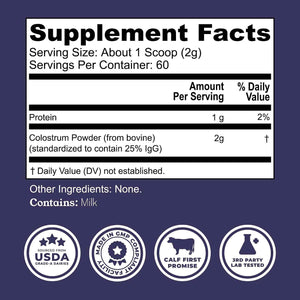 Colostrum Powder - USA Sourced Bovine Colostrum for Humans for Immune Support, Gut Health, Muscle Recovery - Single Ingredient, No Additives, Grass Fed, Non-GMO Colostrum Supplement for Women and Men