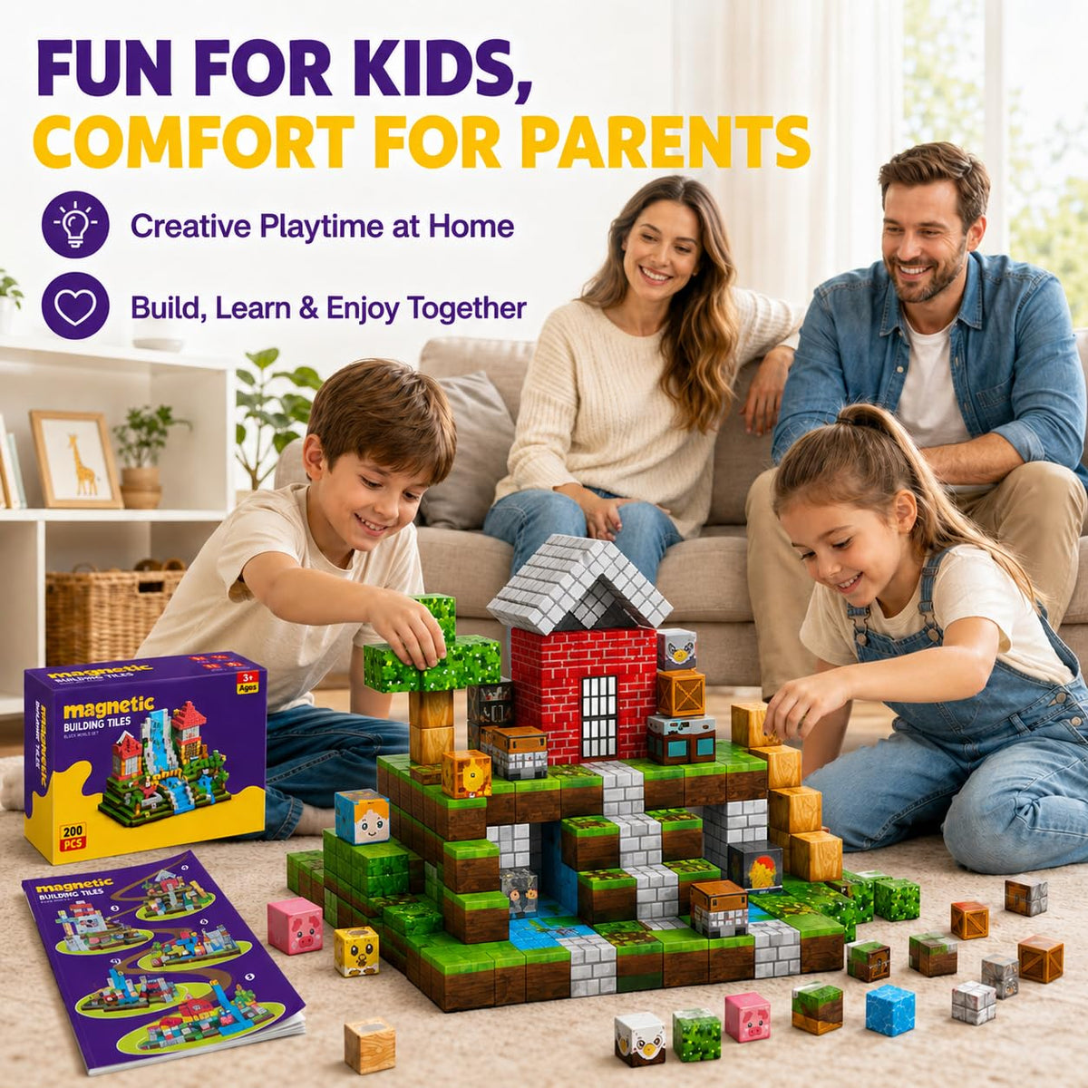 Magnetic Building Blocks 200PCS, 0.8in Stacking Cubes STEM Toy Kids Ages 3+