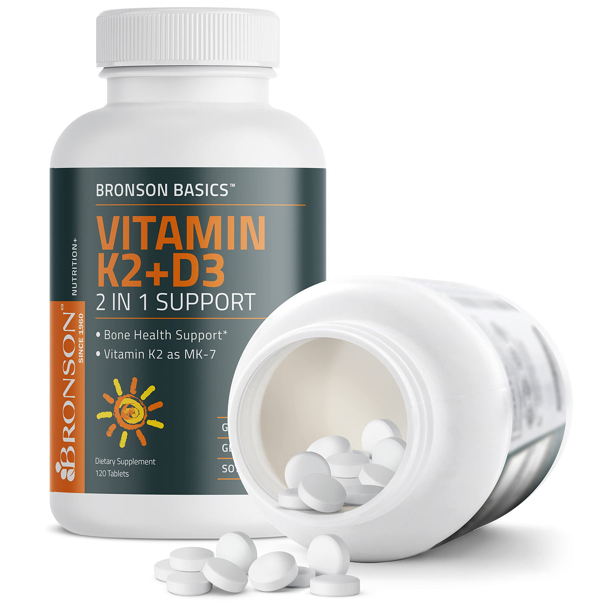 Bronson Basics Vitamin K2 D3 (MK7) Supplement Non-GMO Formula 5000IU (125 mcg)