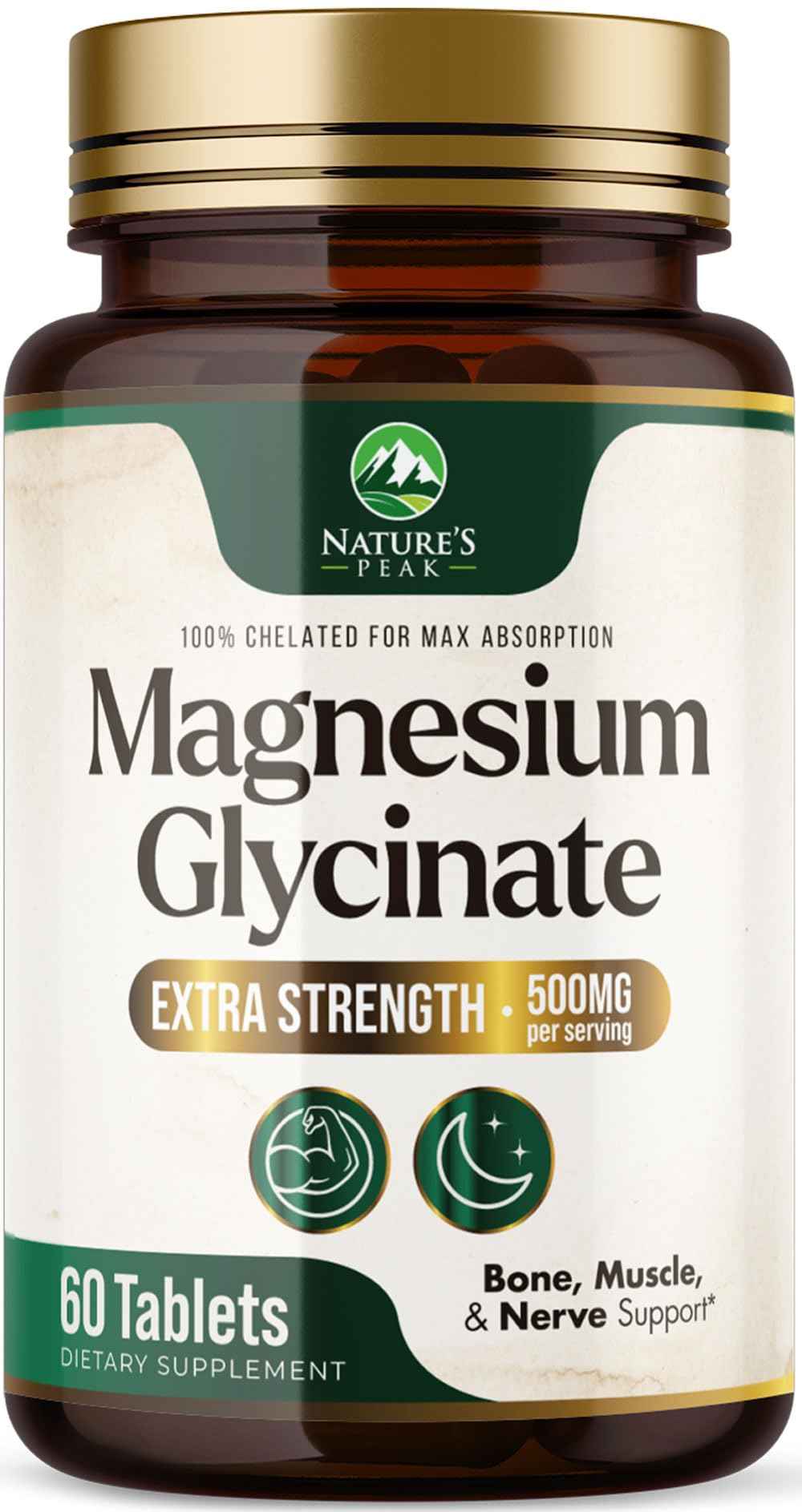 Magnesium Glycinate 500mg Per Serving - High Absorption Chelated Magnesium Supplement for Muscle, Bone and Heart Health Support - Easy Digestion & Gentle on Your Stomach - USA Bottled - 60 Tablets