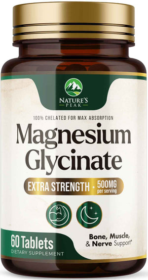 Magnesium Glycinate 500mg Per Serving - High Absorption Chelated Magnesium Supplement for Muscle, Bone and Heart Health Support - Easy Digestion & Gentle on Your Stomach - USA Bottled - 60 Tablets