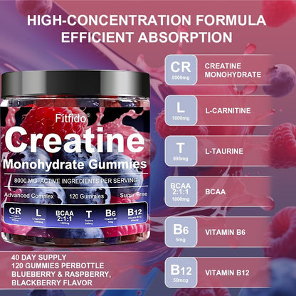 Creatine Monohydrate Gummies in Multiple Flavors - Support for Muscles, Strength & Wellbeing - Vegan, Sugar Free, 2-Pack Supplement Bundle