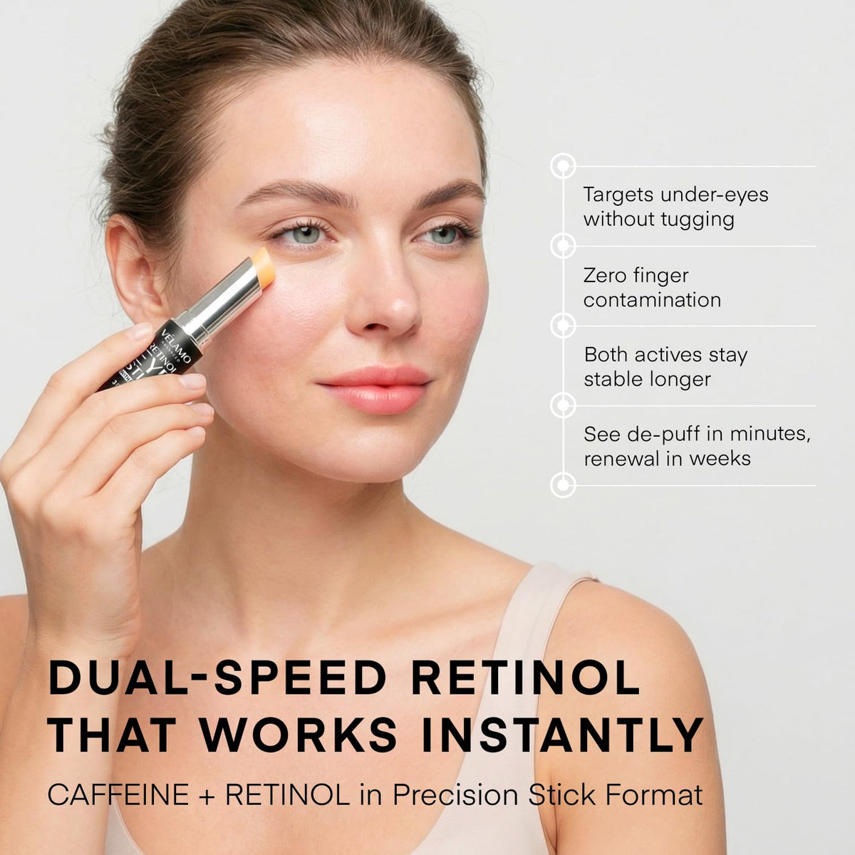 VELAMO ADVANCED Retinol Eye Stick (3g) - Upgraded Formula with 1% Bakuchiol & Caffeine for Dark Circles, Puffiness & Wrinkles