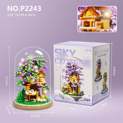 Insgen Cherry Blossom Tree House Miniature Building Blocks with Dust Cover
