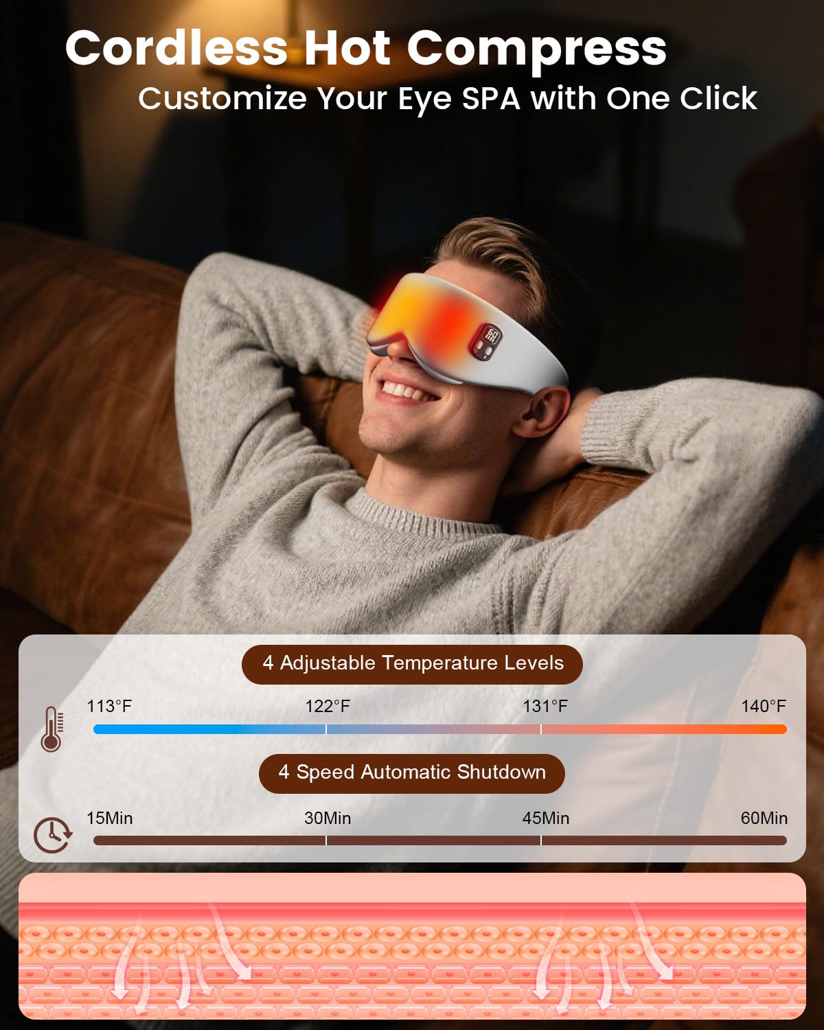 Anydance Cordless Heated Eye Mask – Rechargeable Warm Compress for Dry Eyes & Sleep Relief (Grey)