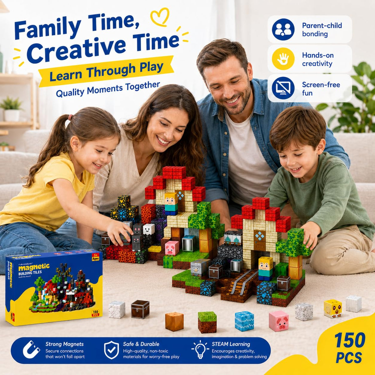Magnetic Building Blocks 150PCS, 0.8in Stacking Cubes STEM Toy Kids Ages 3+