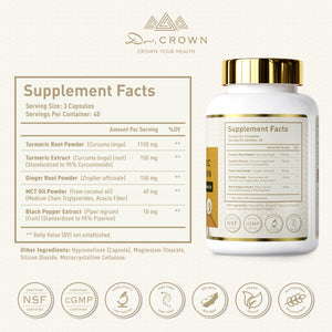 DR. Crown Turmeric Curcumin Supplement 1,500mg, 95% Standardized Curcuminoid with Ginger, MCT Oil, & Black Pepper for Better Absorption, for Antioxidant & Joint Support, 120 Capsules DR. CROWNBuy Supplements Australia