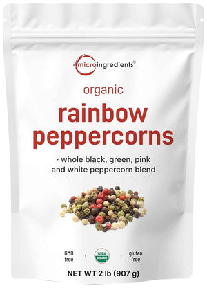 Micro Ingredients Organic Whole Rainbow Peppercorns, 2lbs - Premium Whole Peppercorns for Grinder Refill - Great for Seasonings, Meats & Vegetables - Additive Free, Non-GMO, Bulk Supply