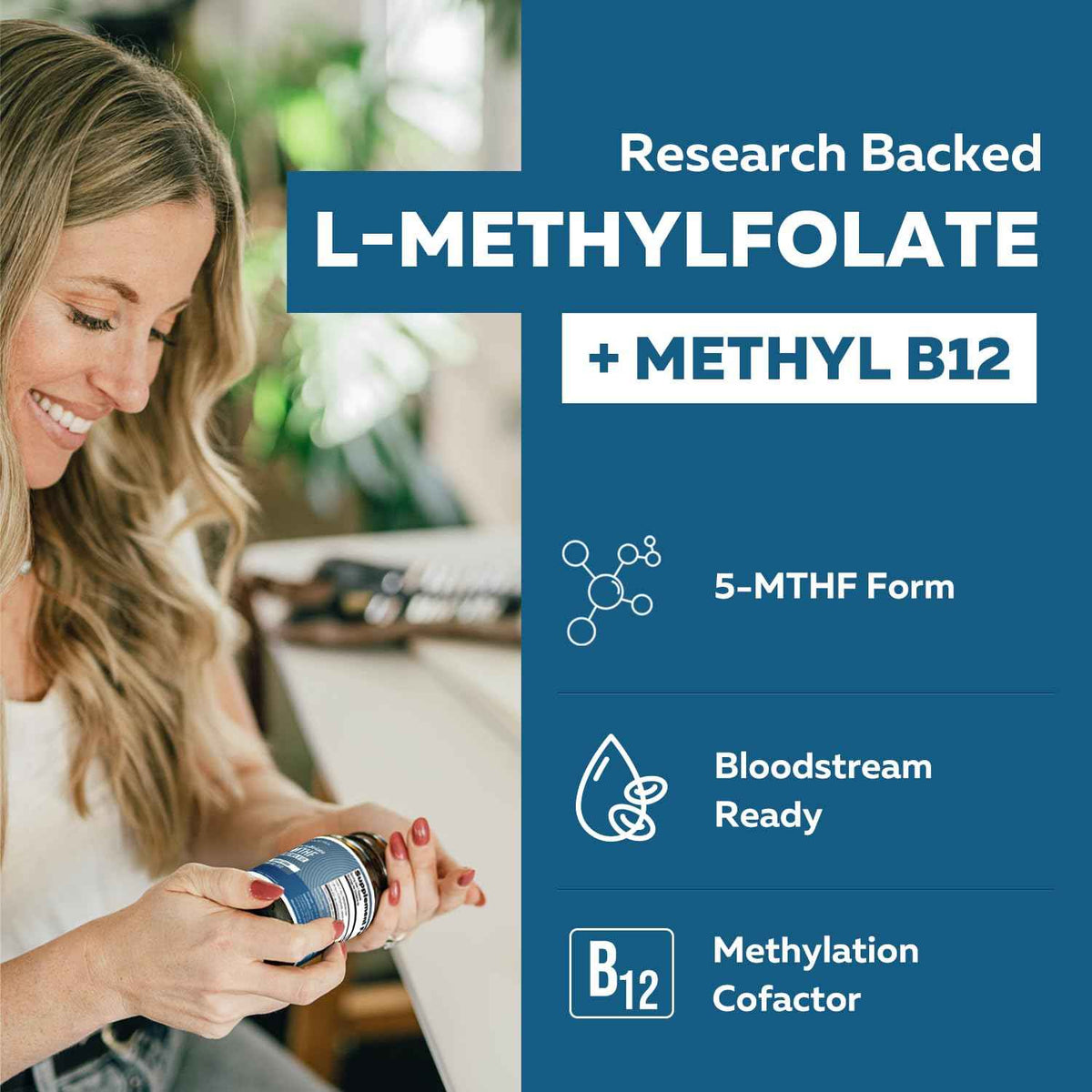L Methylfolate 7.5mg plus Methyl B12 - Active 5-MTHF Form, MTHFR Supplement - Bloodstream Ready Methylated Folate + B12 Cofactor - Supports Mood, Homocysteine Methylation, Cognition (60 Capsules)