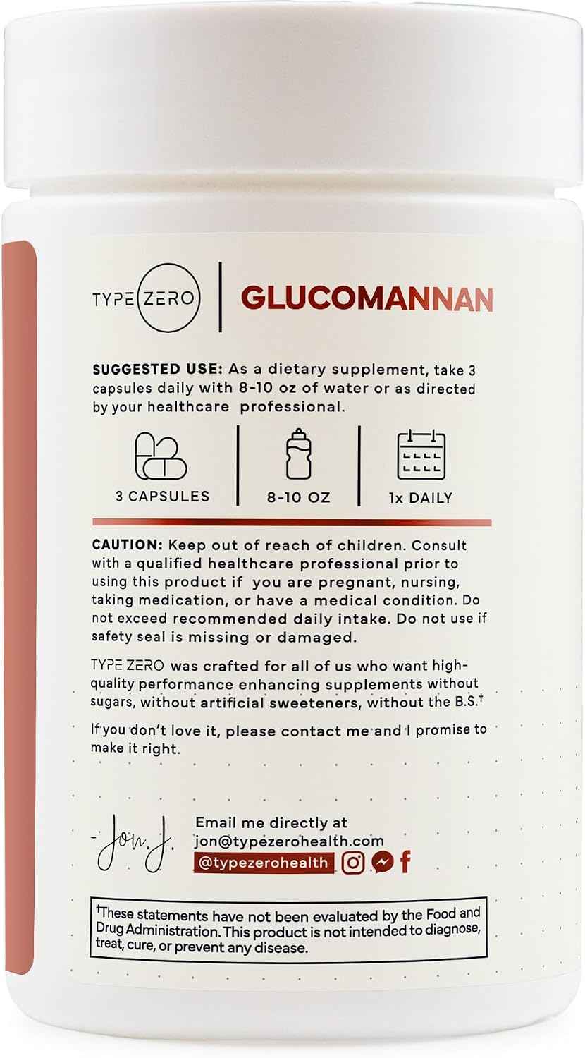 Type Zero Clean Glucomannan Konjac Root Extract (1,800mg) 90 Capsules - Gluten-Free, GMO-Free, 30 Servings