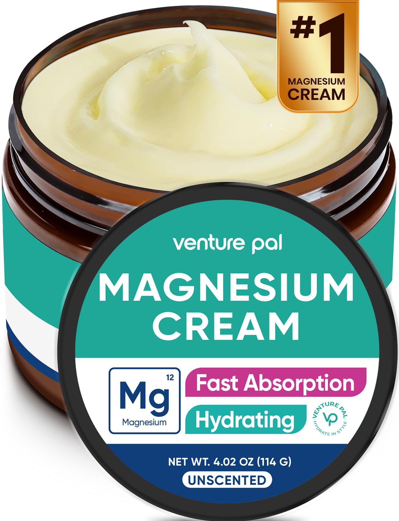Venture Pal Topical Magnesium Cream, Highly Concentrated Magnesium Lotion - Fast-Absorbing Magnesium Moisturizing Cream with Coconut Oil, Shea Butter & Hyaluronic Acid; Suitable for Kids