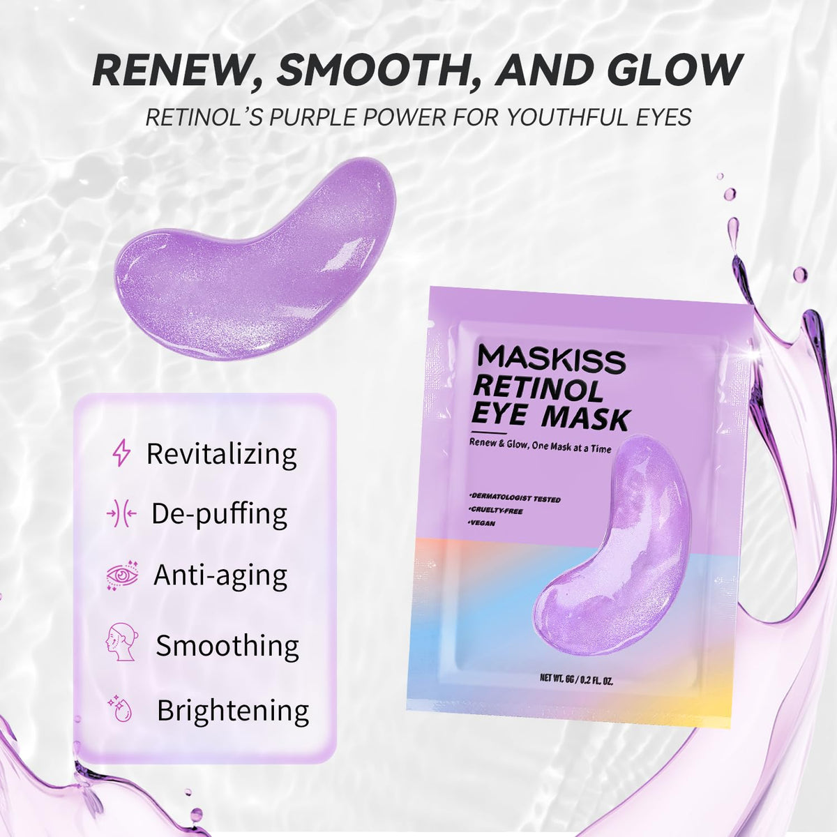 Maskiss Retinol Under Eye Patches (24 Pairs) - Firming Purple Eye Mask for Wrinkles, Dark Circles & Fine Lines