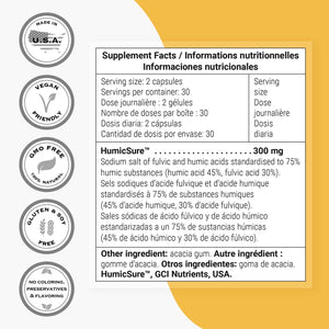 Supersmart - Humic and Fulvic Acid Supplement 300mg per Day (Patented & High Strength) - Fulvic Humic Mineral Blend - Non-GMO & Gluten Free - 60 Vegetarian Capsules