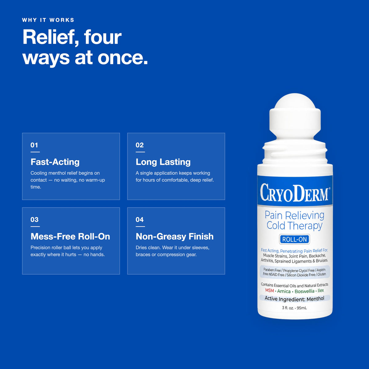Cryoderm Pain Relieving Cold Therapy Roll-on, 3oz. - 2 Count