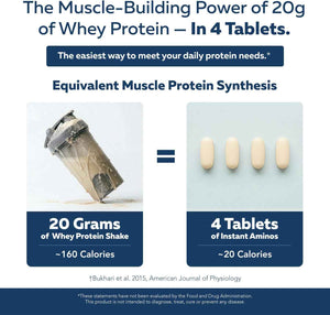 Instant Aminos Tablets - EAA+BCAA - 10 Essential Amino Acids Supplement - Rapid Absorption, No Digestion Required - Supports Lean Muscle, Recovery & Aging - 321% DIAAS Protein Score (1 month supply)