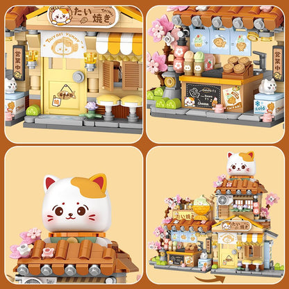 Lucky Cat Building Set,Openable Taiyaki Shop 923PCS Mini Brick Building Toy for Boys Girls Age 8+