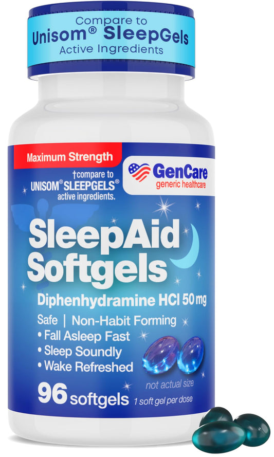 GenCare Nighttime Sleep Aid Diphenhydramine HCl 50mg, 96 Softgels