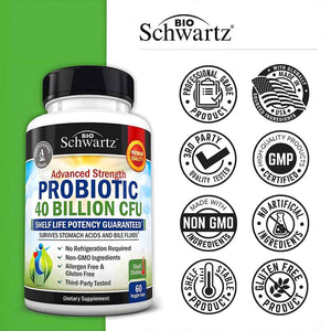 BioSchwartz Daily Probiotic Nutritional Supplement - 40 Billion CFU for Gut Health - Probiotics for Men and Women - Digestive Health with Astragalus