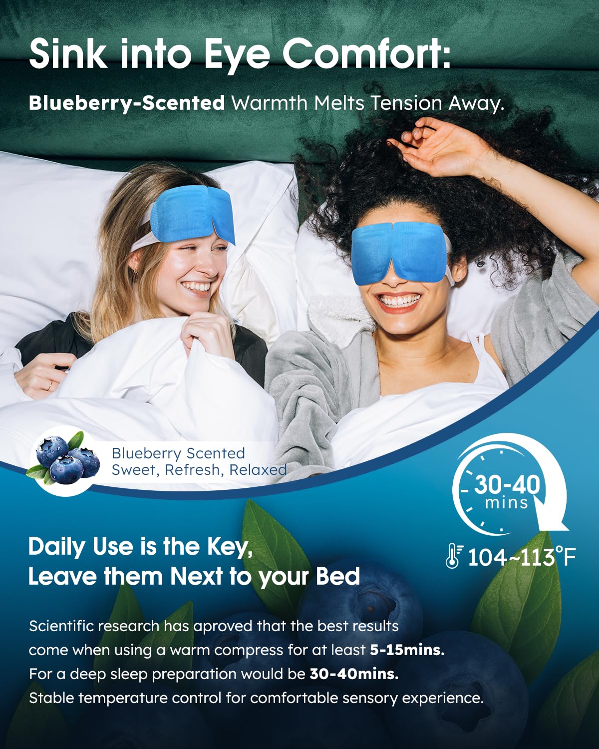 20-Pack Blueberry Steam Eye Masks – Sweet Antioxidant Warm Compress for Dry Eyes, Fatigue & Puffiness | Disposable Heated Sleep Mask | Spa Relaxation Gift