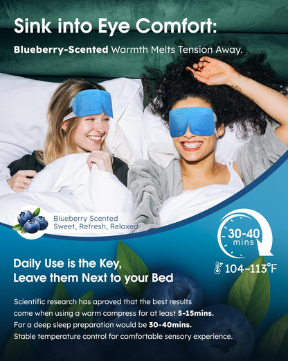 20-Pack Blueberry Steam Eye Masks – Sweet Antioxidant Warm Compress for Dry Eyes, Fatigue & Puffiness | Disposable Heated Sleep Mask | Spa Relaxation Gift