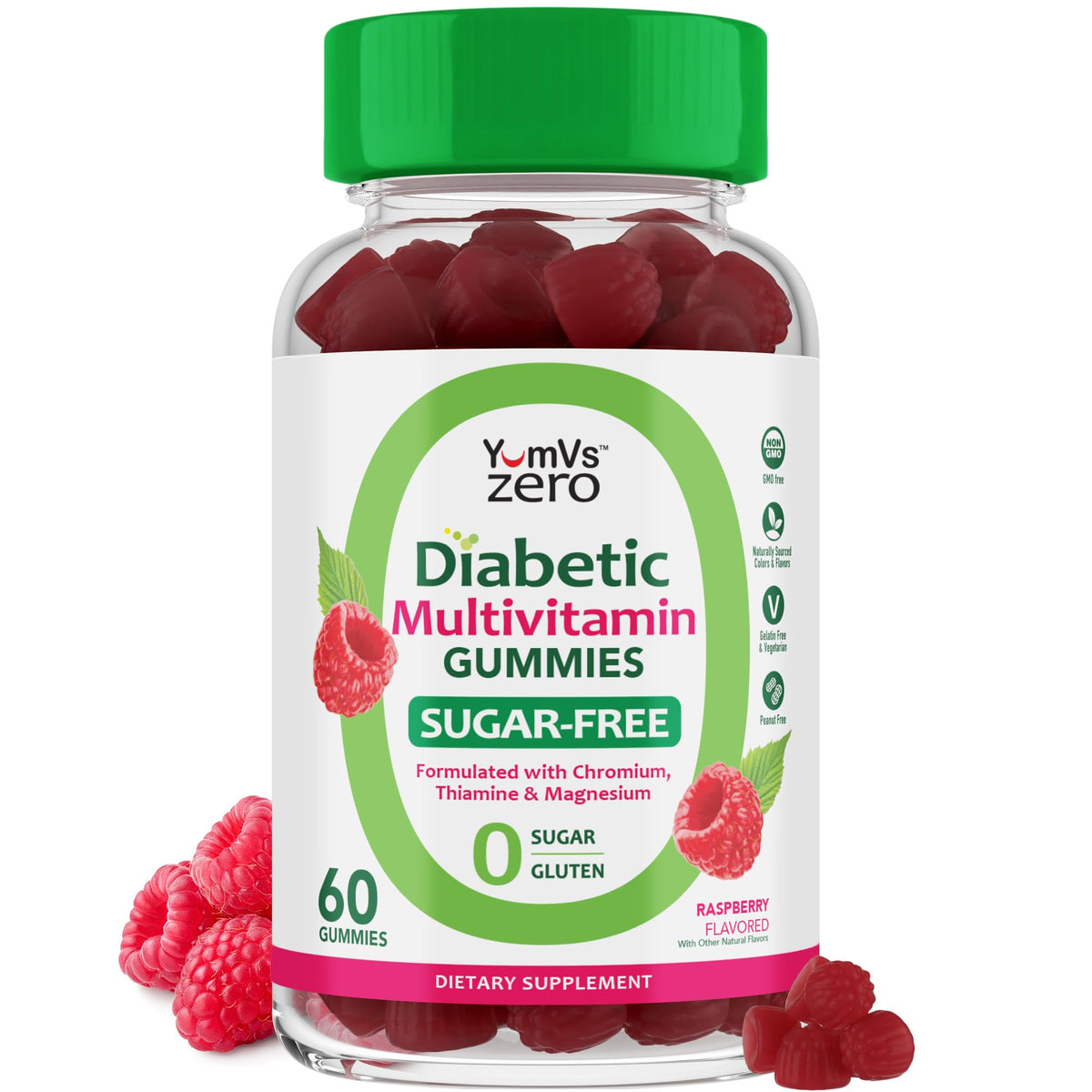 YUM-V'S Multivitamin for Women & Men – Sugar Free Multivitamin Gummies – Zero Sugar Gummy with Chromium, Thiamine & Magnesium – Keto-Friendly Daily Vitamin Gummy – Natural Raspberry Flavor – 60 Count