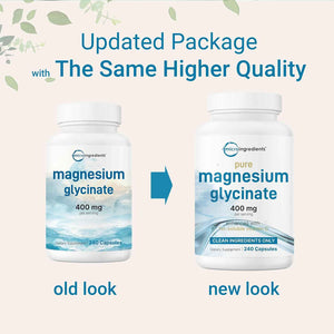 Micro Ingredients Pure Magnesium Glycinate 400mg Per Serving, 240 Capsules - Chelated Mineral Supplements with Elemental Form - Non-GMO, Filler Free