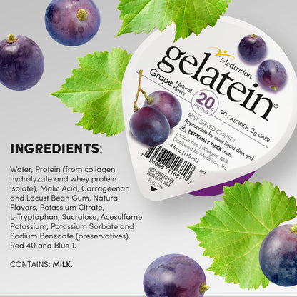 Medtrition Gelatein Grape - High Protein, Sugar Free Gelatin with 20 grams of protein | Ideal for clear liquid diets, swallowing difficulties, bariatric, dialysis and oncology (12 Pack)