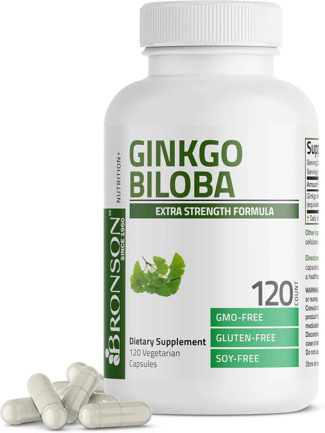 Bronson Ginkgo Biloba Extra Strength Brain & Memory Support 120 Capsules - Vegetarian, Non-GMO, Gluten Free, Soy Free, Memory, Cognitive & Brain Health Support