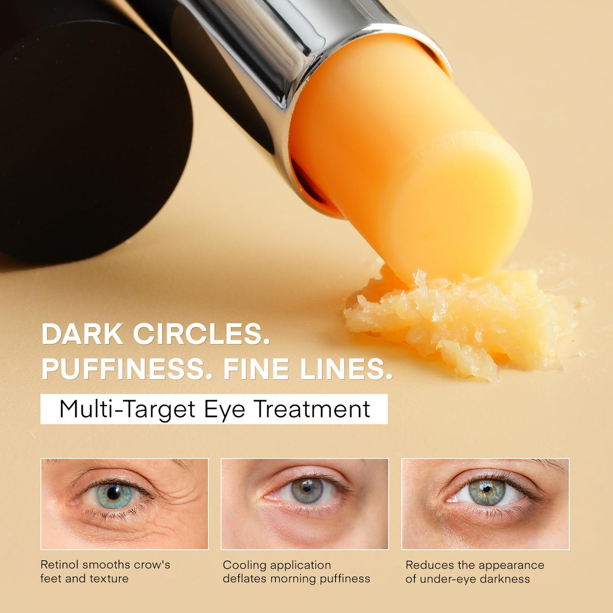 VELAMO ADVANCED Retinol Eye Stick (3g) - Upgraded Formula with 1% Bakuchiol & Caffeine for Dark Circles, Puffiness & Wrinkles