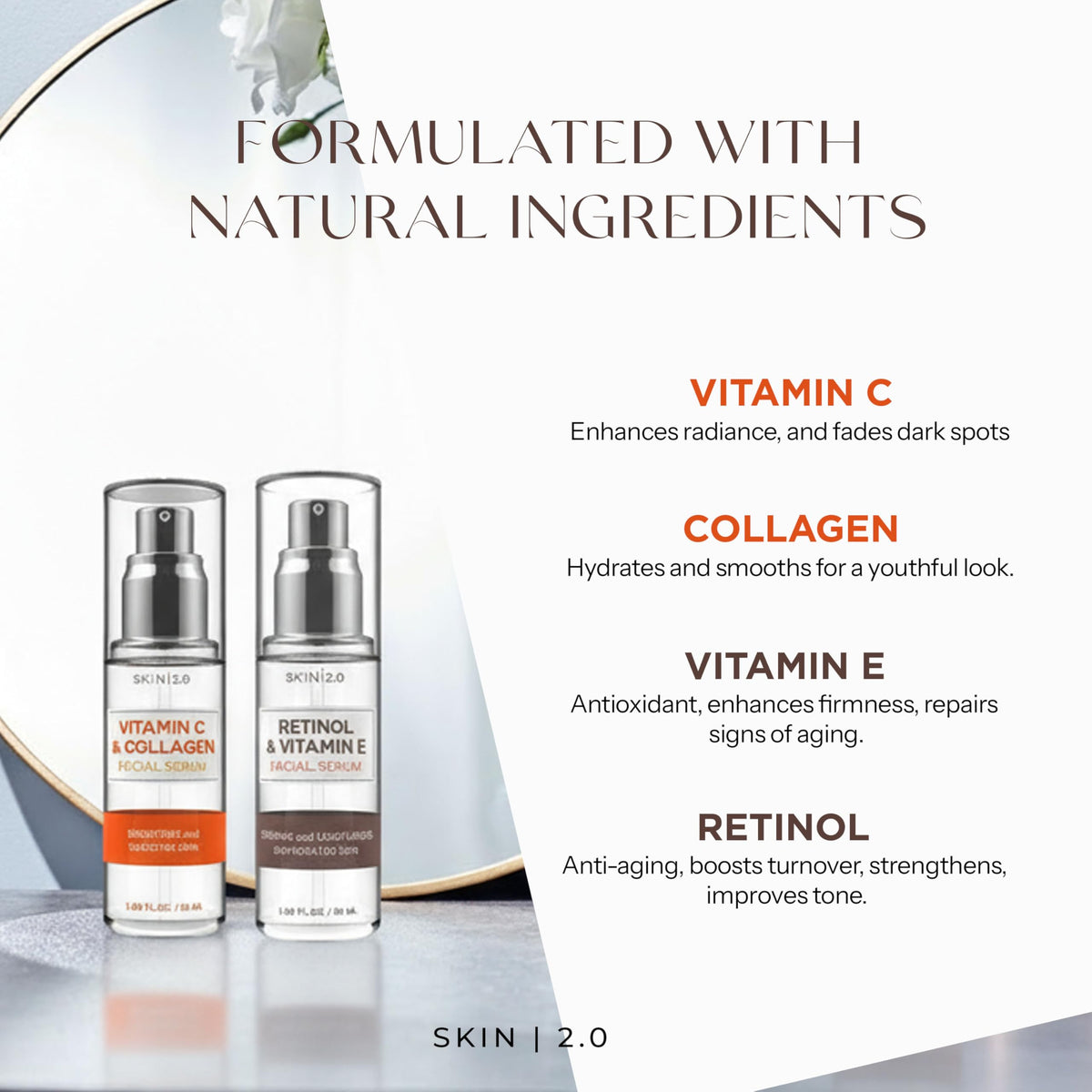 Skin 2.0 Retinol & Vitamin E + Collagen & Vitamin C Serum For Face – Dermatologist Tested, Anti Aging, Korean Skin Care – Smooths Lines, Firms, Hydrates, Revitalizes – Vegan, Clean Beauty – Pack of 2