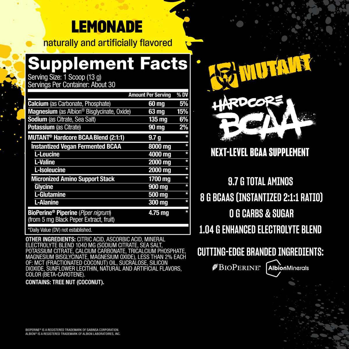Mutant Hardcore BCAA - Pre, Intra or Post Workout - BCAA Next Level branched-Chain Amino Acids Supplement - Hydration + Recovery - 30 Serving - Blue Raspberry