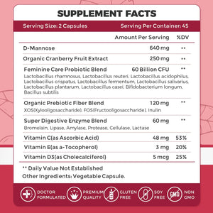 ZEBORA Urinary Tract Health for Women - Vaginal Probiotics for Women Digestive Health and pH Balance - D Mannose Supplements with Cranberry to Cleanse Urinary Tract & Bladder - 90 Capsules ZEBORABuy Supplements Australia