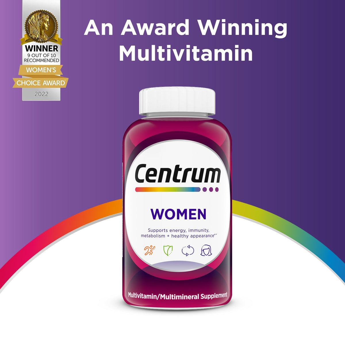 Centrum Multivitamin for Women, Multivitamin/Multimineral Supplement with Iron, Vitamin D3, B Vitamins and Antioxidant Vitamins C and E, Gluten Free, Non-GMO Ingredients - 65 Count