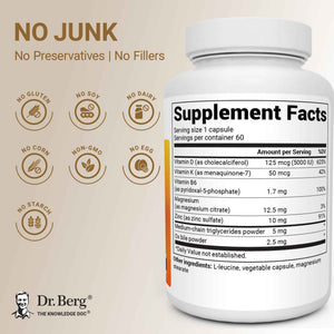 Dr. Berg Maximum Strength 7-in-1 Vitamin D3 K2 5000 IU - Naturally Derived D3 - 4X Lab-Tested & Verified - High Absorption Formula - K2 D3 Vitamin Supplement - 60 Capsules