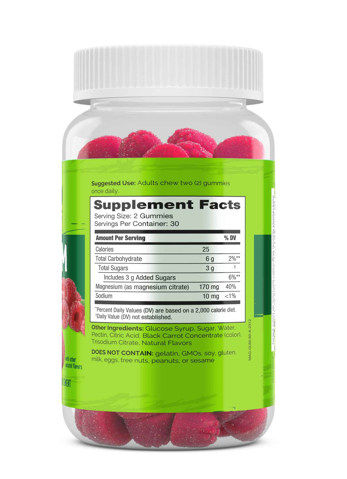NATURELO Magnesium Citrate Gummies - for Calm & Relaxation Support, Natural Berry Magnesium Gummies, 60 Vegetarian Gummies